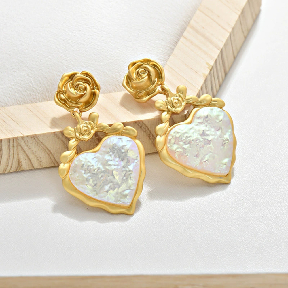 Vintage Revival Heart Rose Glass Earrings
